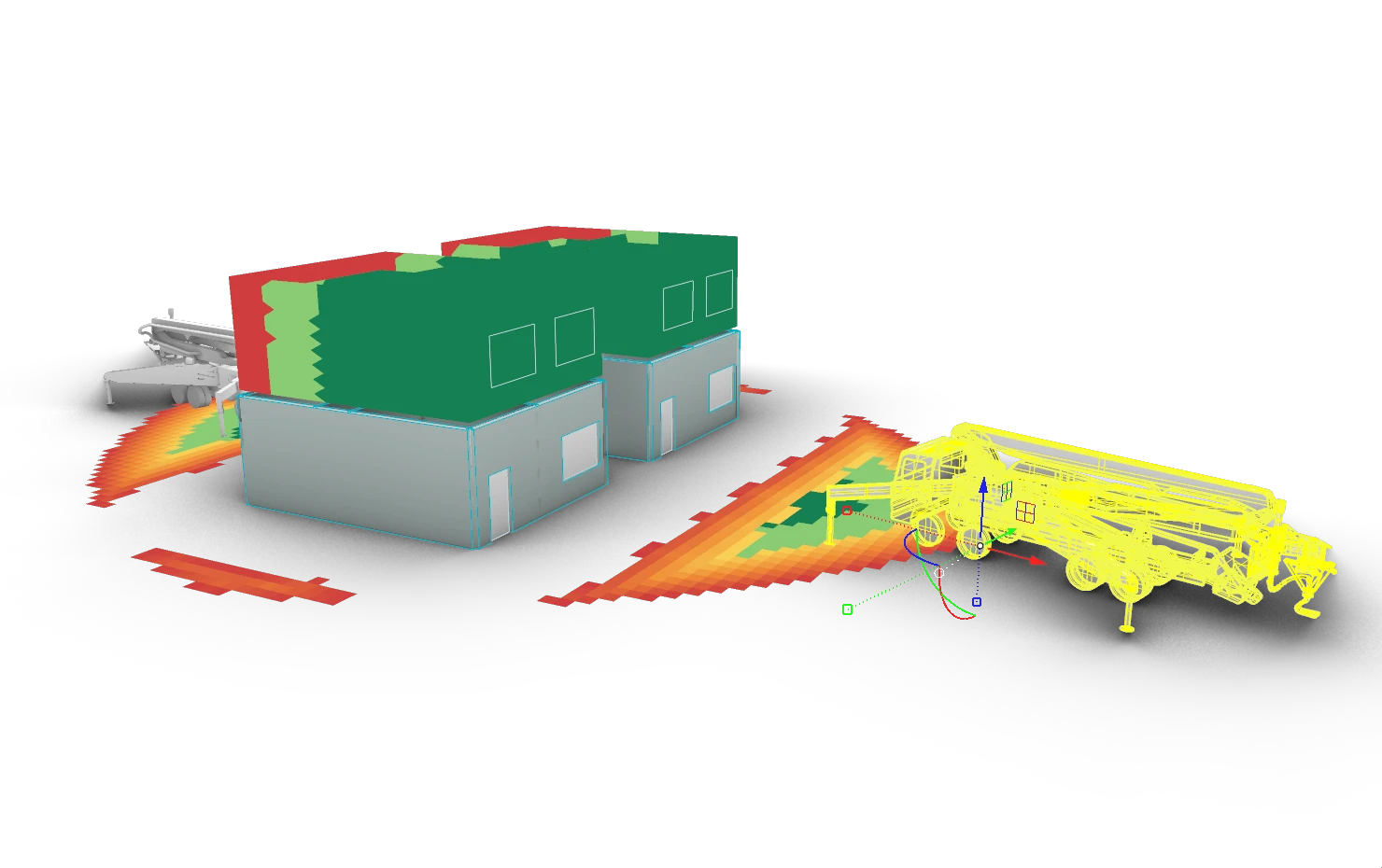 Building model and printing robots with coloured analysis results in Rhino.