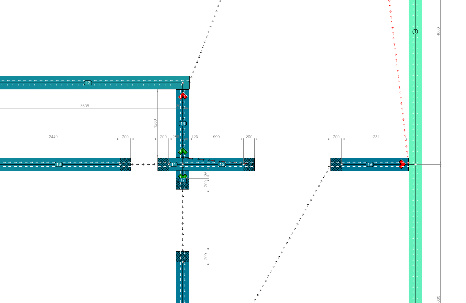 Close-up of print paths with warnings where print constraints are not met.