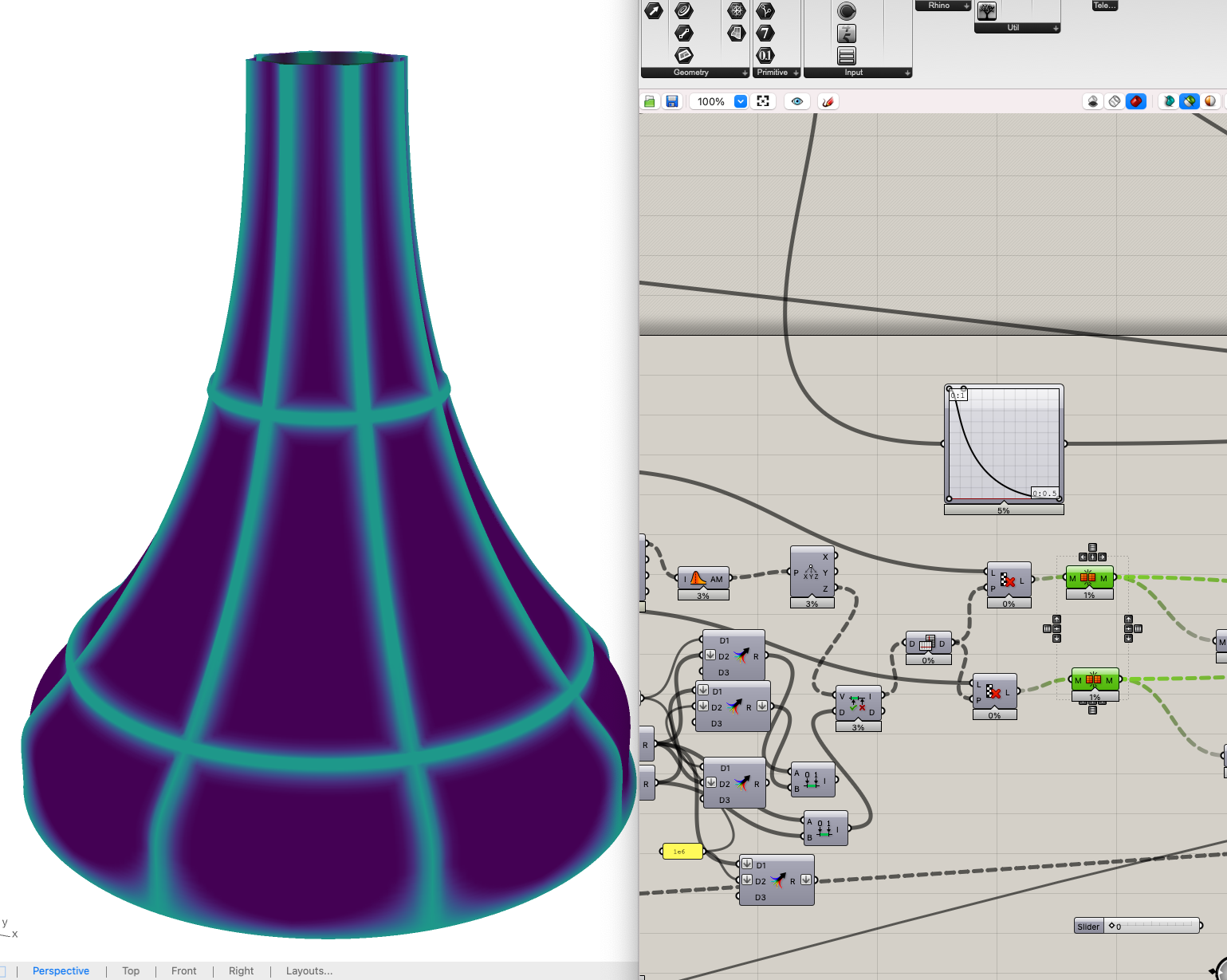 Software view showing distance-function logic and generated mold geometry.