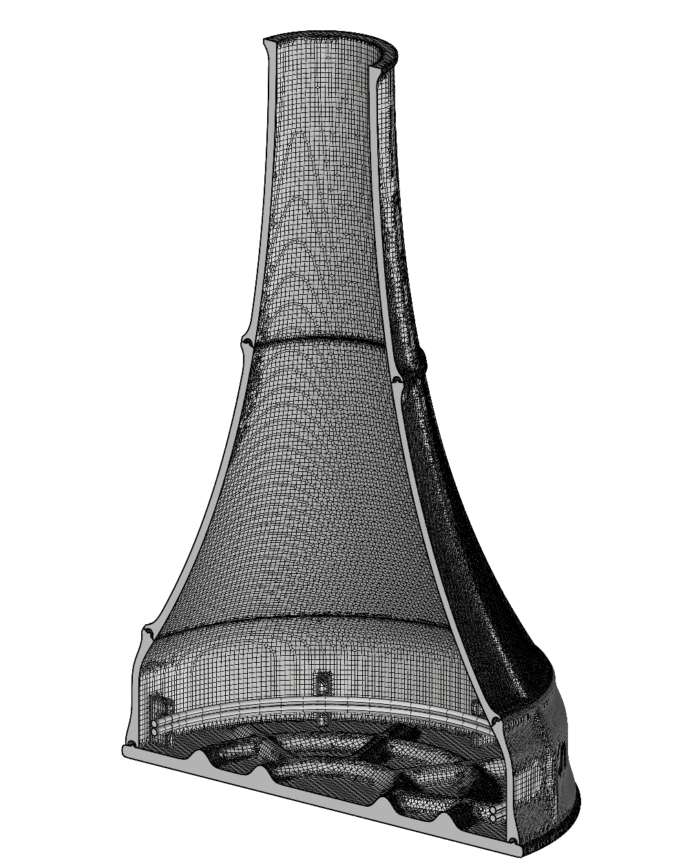 Wireframe view of an optimized 3D-printed foundation mold.