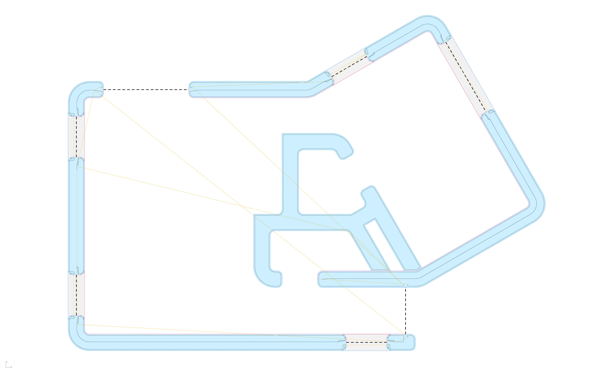Plan view of print paths around the building’s walls and openings.