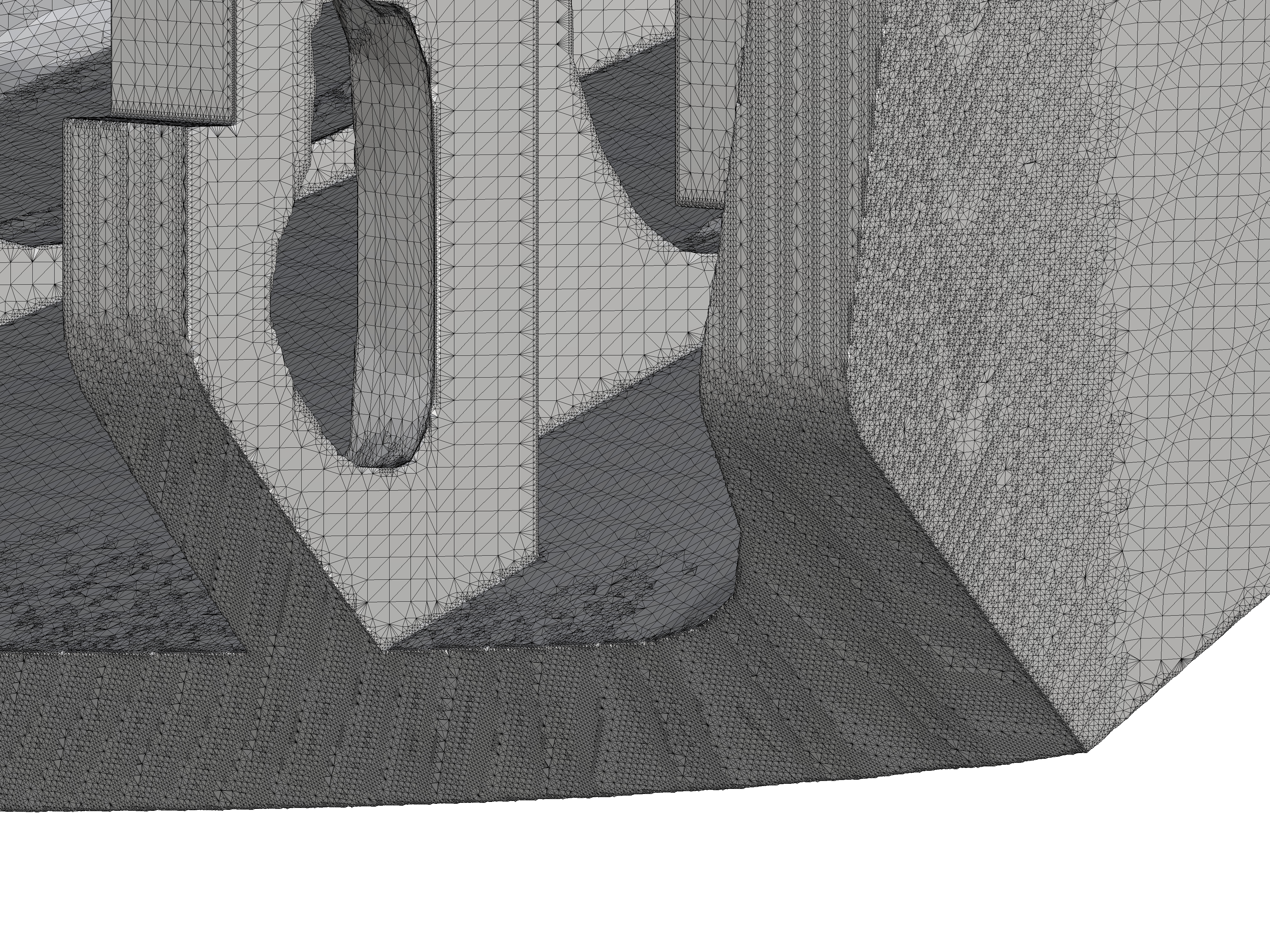 Close-up wireframe mesh of generated staircase formwork geometry.