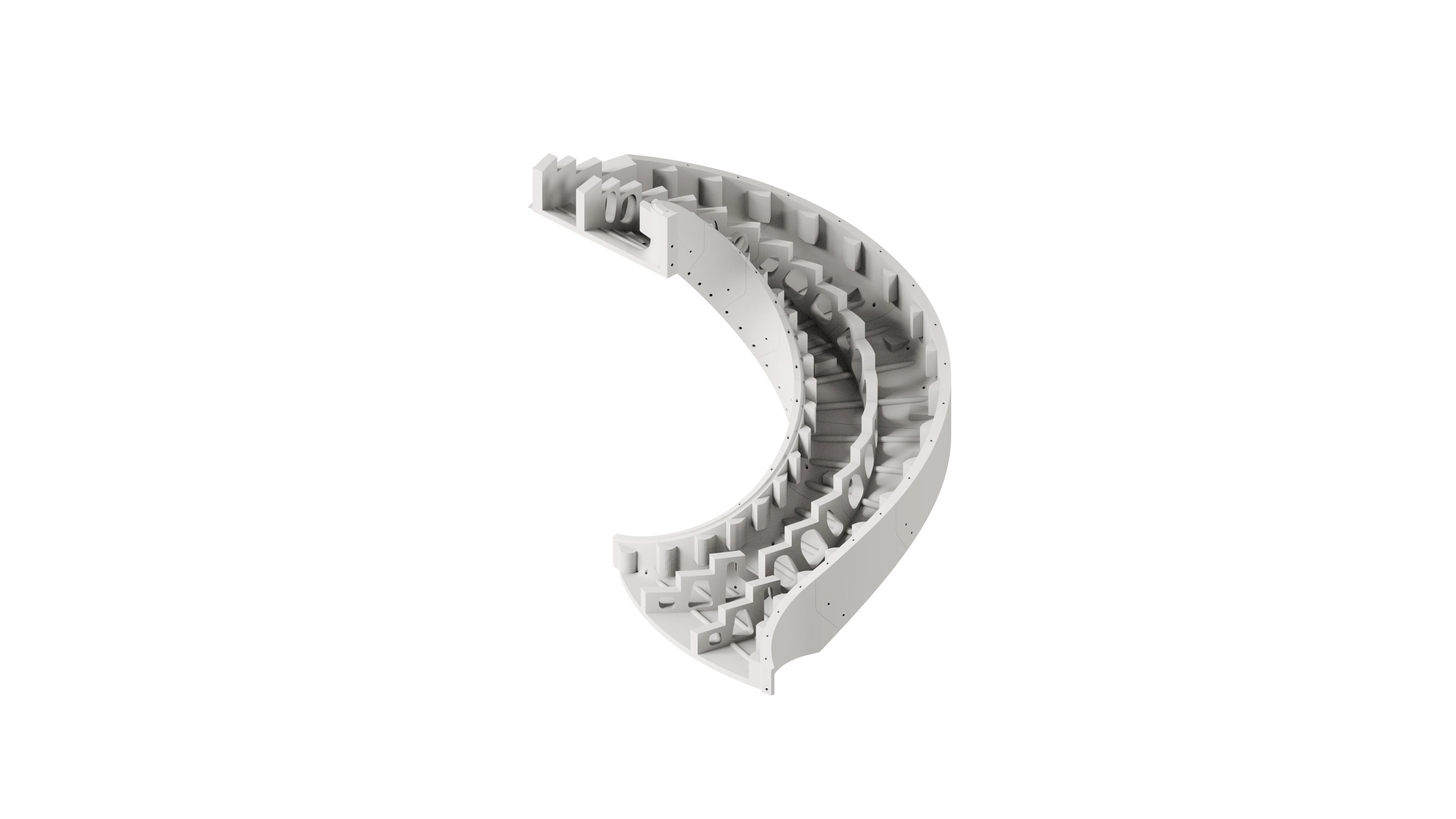 Generated 3D model of curved staircase formwork.
